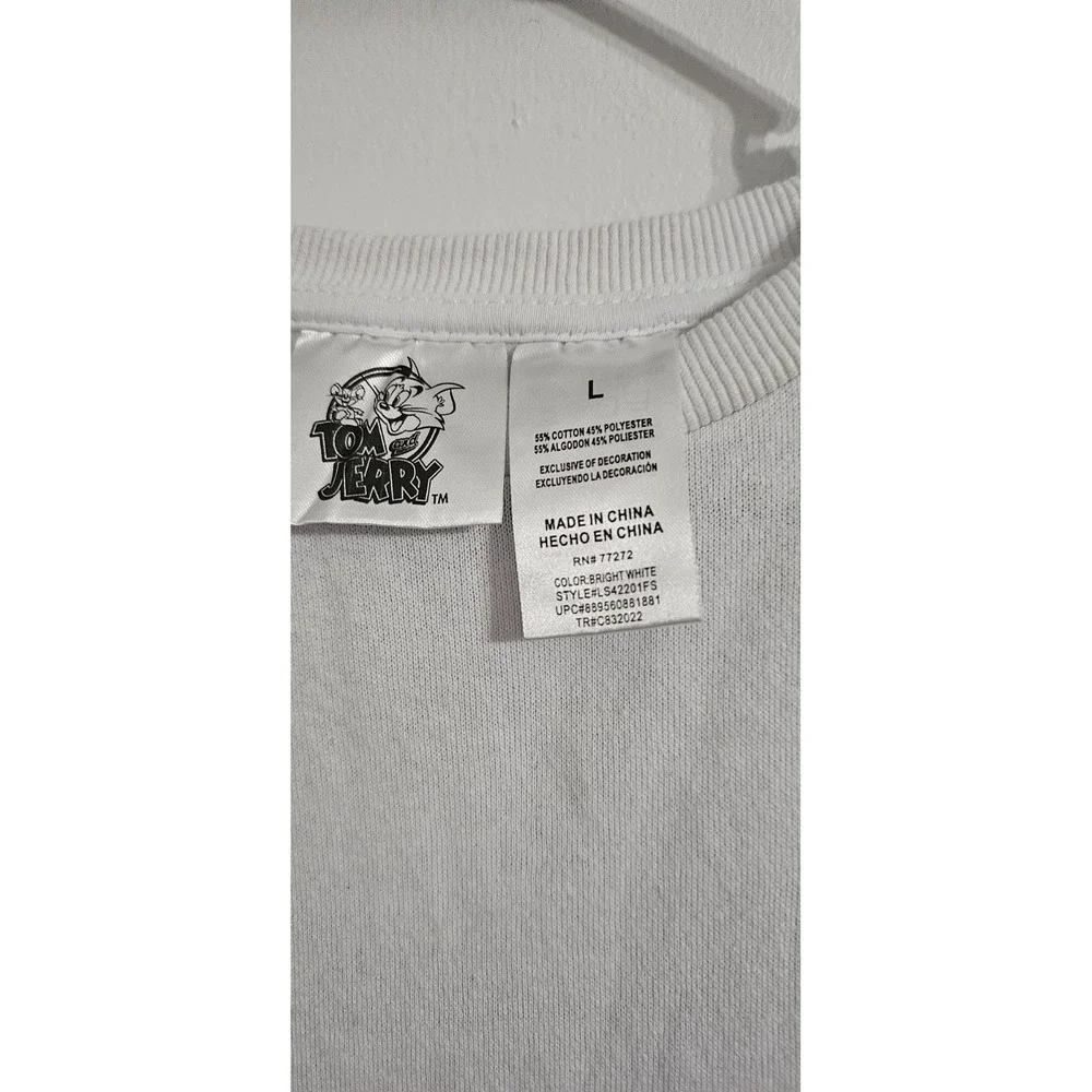 Tom & Jerry Pullover Sweatshirt Sz Youth Large White Purple Classic 90's Cartoon